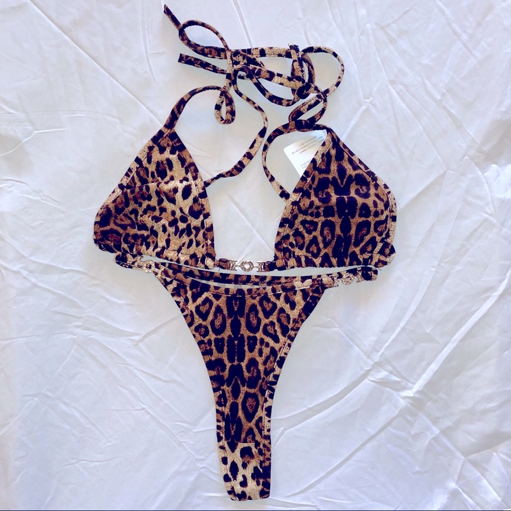 Leopard Print Thong Bikini Set Medium Top & Bottom